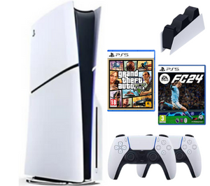 Sony Playstation 5 Slim 1 TB Oyun Konsolu + 2 Dualsense +Ps5 Şarj Istasyonu + FC 24 Playstatıon 5 Oyun + GTA V Ps 5 Oyun